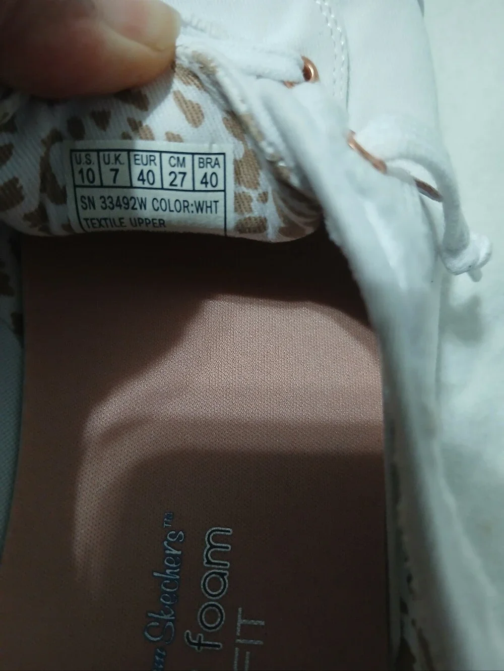 BOBS from Skechers White Canvas Sneakers with Rose Gold Accents Size 10 Wide